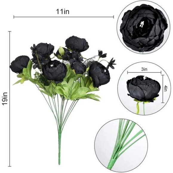 2Pcs Vintage Artificial Peony Silk Flowers (Black) - Picture 2 of 6